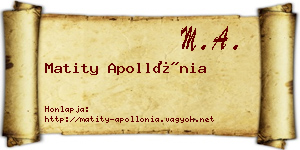 Matity Apollónia névjegykártya